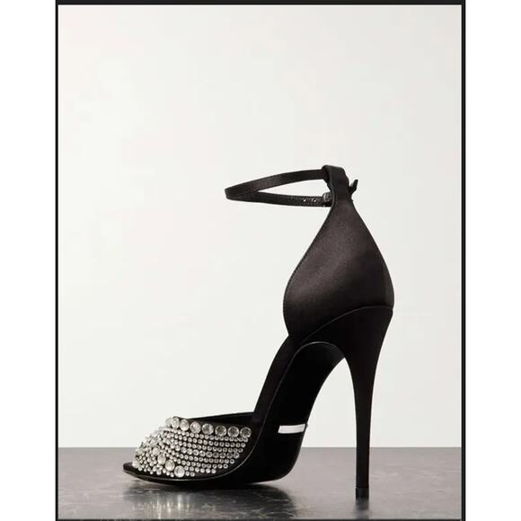 Gucci Ilse Crystal-Embellished Open Toe Satin Heel Sandals Black  EU 39 US 9 - Picture 2 of 14
